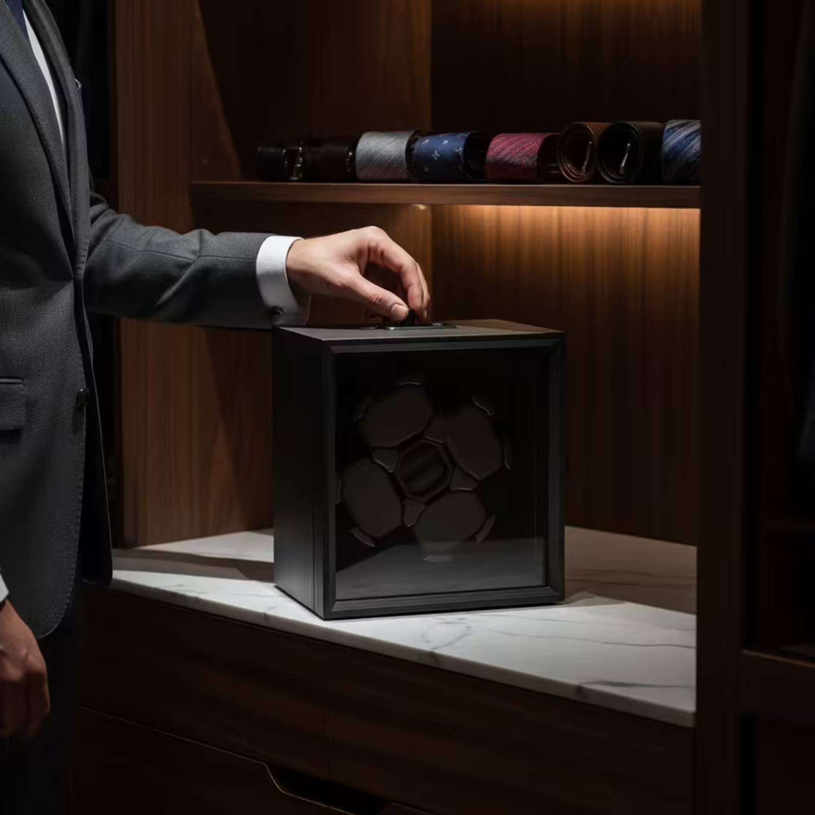 Quiet Luxury Watch Men - 4er Uhrenbeweger mit Ebenholzmaserung, automatischer Uhrenbeweger-Box-Organizer,