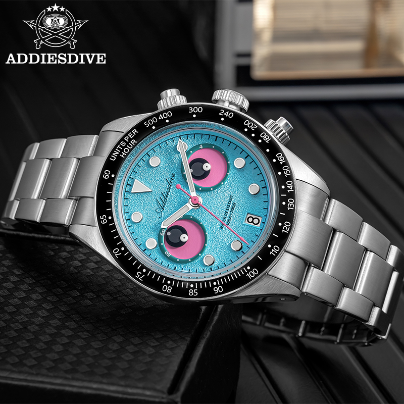 Luxury Watch Second Hand - ADDIESDIVE Luxus-Edelstahluhr AD2557 VK64 Japanischer Quarz-Chronograph