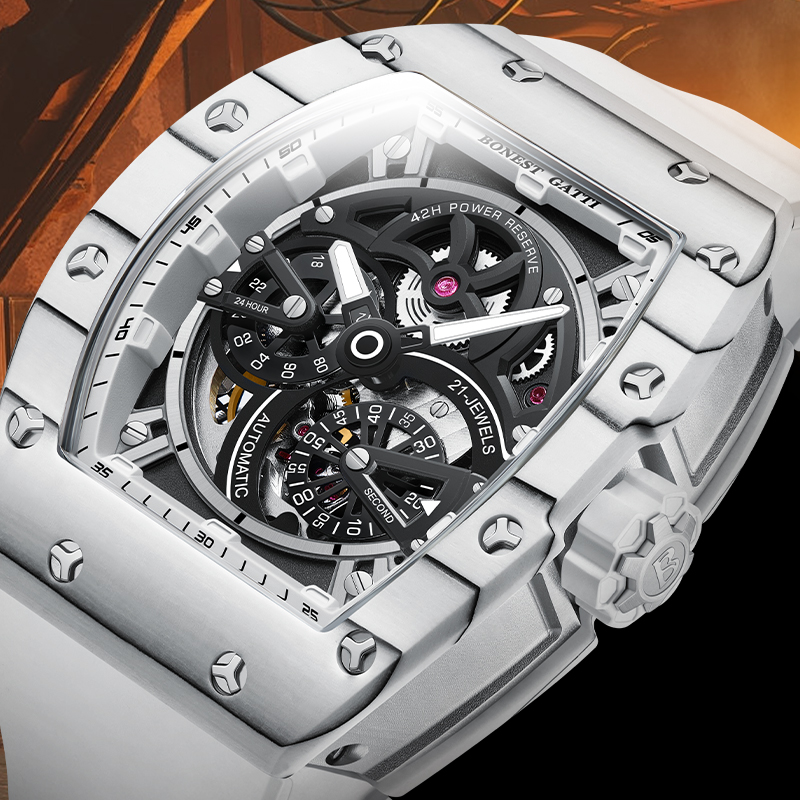 Luxury Watch Second Hand - BONEST GATTI Herren Mechanische Uhr Tonneau-förmiges