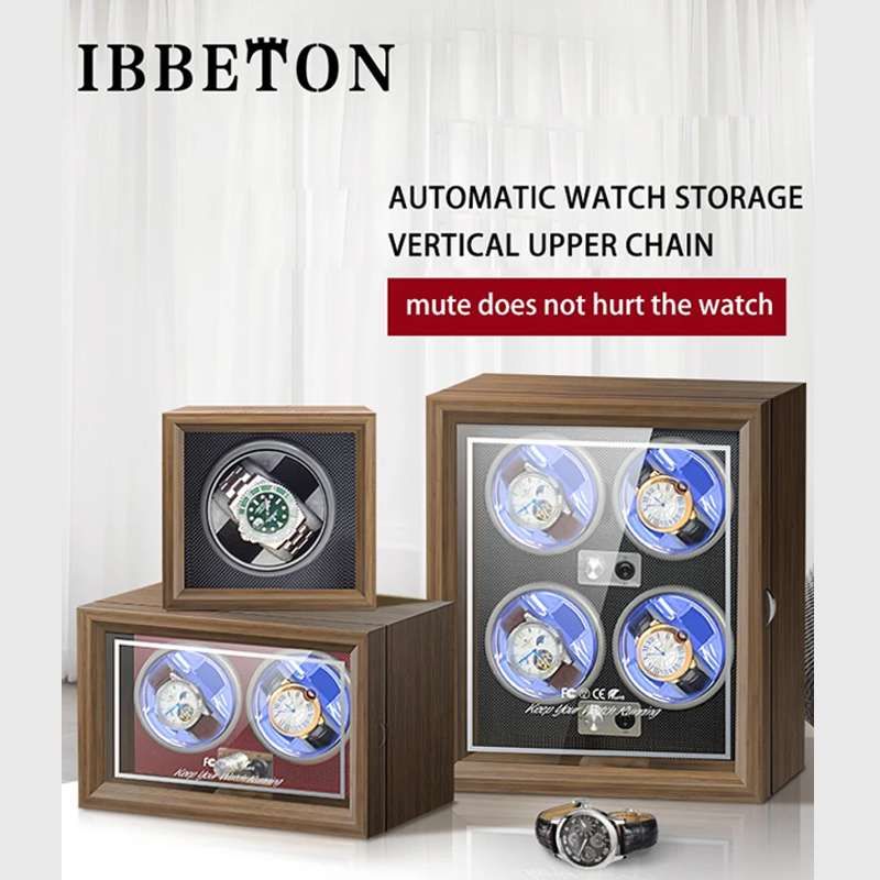 Luxury Watch Winder Box - IBBETON Luxus-Uhrenaufbewahrungsbox mit 1/2/4/6 Fächern, LED-Beleuchtung,