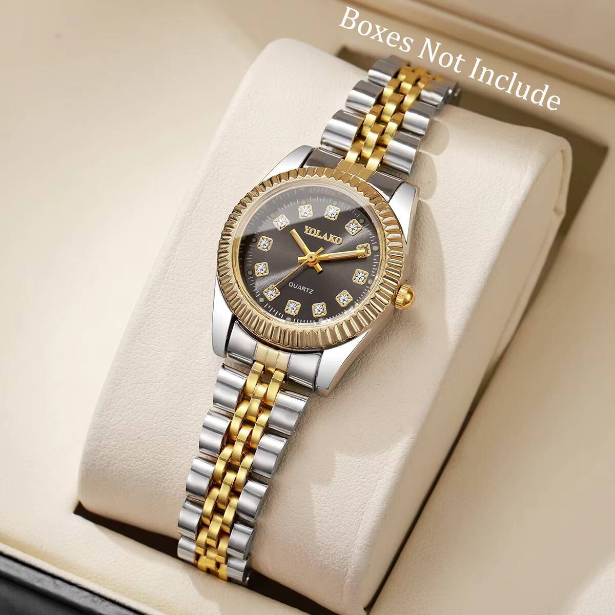 Luxury Watch Safe - Mode-Strass-Damen-Quarzuhr, luxuriöses Edelstahlband, Kalender-Armbanduhren, Relogio Feminino,